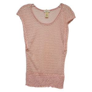 Love Jay Women's Open Fishnet Top Swim Cover-Up Stretch Pink Size Large